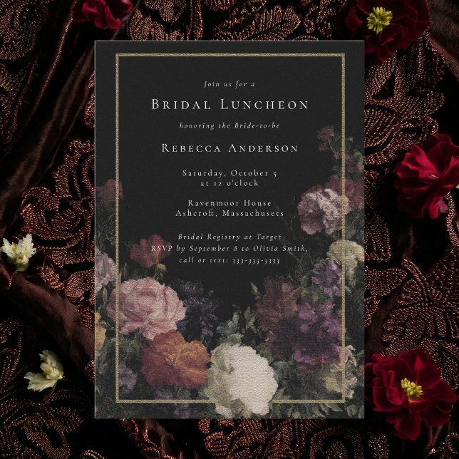 Romantic Moody Black Gothic Florals Bridal Shower Invitation (Creator Uploaded)
