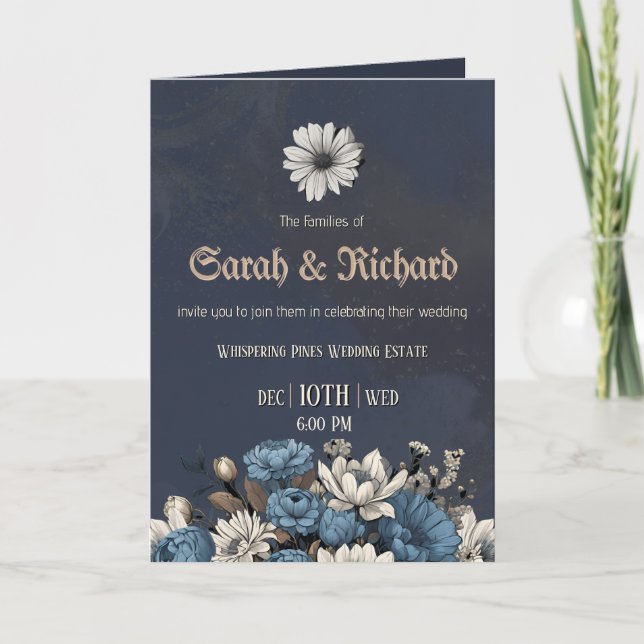Romantic Moody Blue Photo Invite (Front)