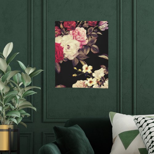 Romantic Moody Floral Black Botanical Canvas Print