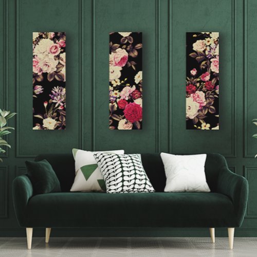 Romantic Moody Floral Black Botanical Triptych