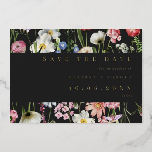 Romantic Moody Floral Wedding Save The Date GOLD Foil Invitation