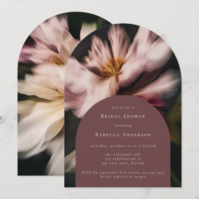 Romantic Moody Flowers Floral Bridal Shower Arch Invitation (Front/Back)