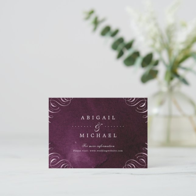Romantic Moody plum calligraphy wedding insert (Standing Front)