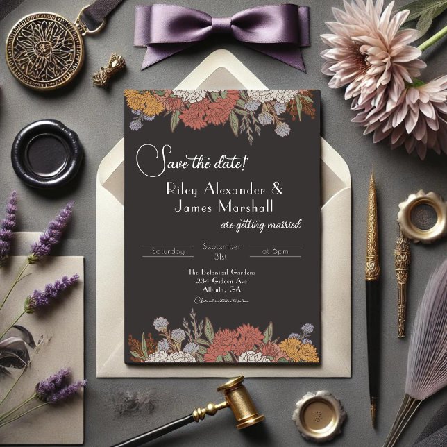 Romantic Moody Vintage Floral Dark Wedding Save The Date (Creator Uploaded)
