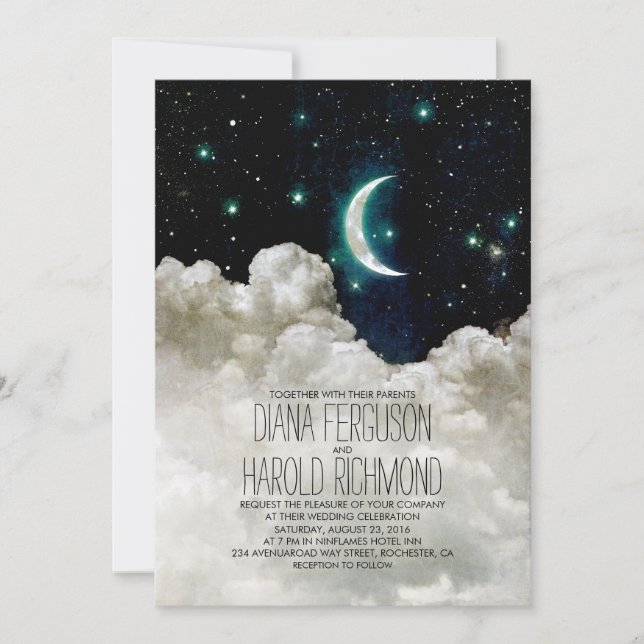 Romantic Moon and Stars Night Wedding Invitations (Front)