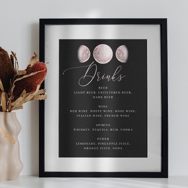 Romantic Moon | Black Wedding Bar Drinks Menu Sign (Creator Uploaded)