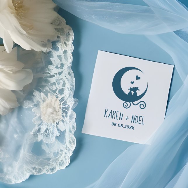 Romantic Moon Funny Kittens Couple Rubber Stamp (Romantic Moon Funny Kittens Couple Rubber Stamp.)