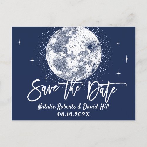 Romantic Moon  Stars Navy Wedding Save the Date Announcement Postcard