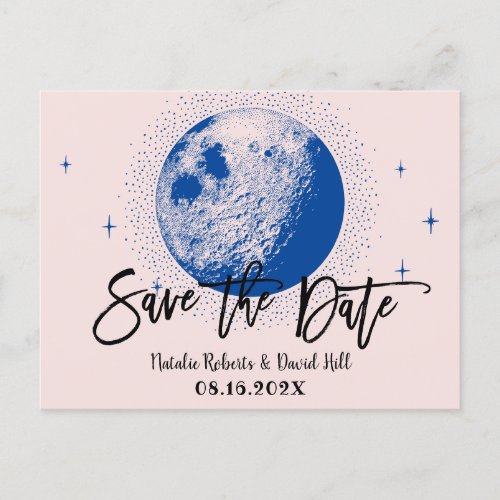 Romantic Moon  Stars Pink Wedding Save the Date Announcement Postcard