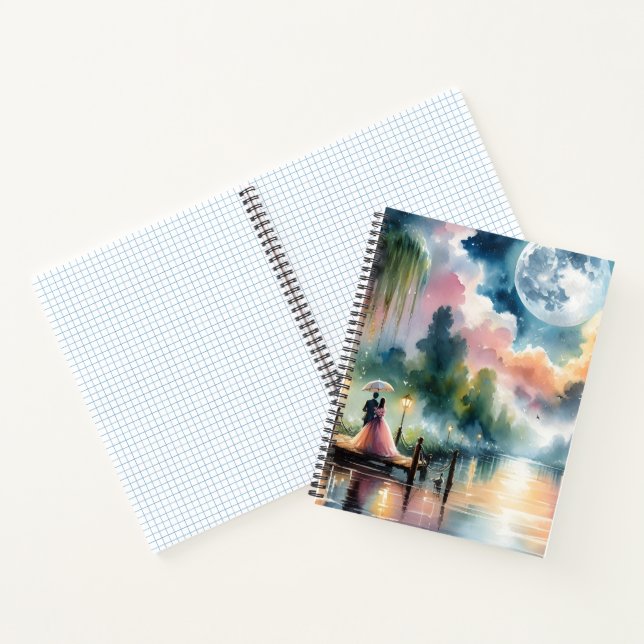 Romantic Moonlight Watercolor Night Scene Notebook (Inside)