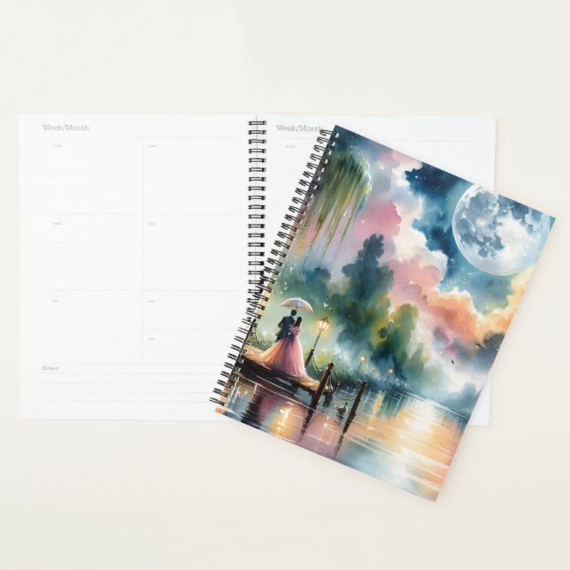 Romantic Moonlight Watercolor Night Scene Planner (Display)