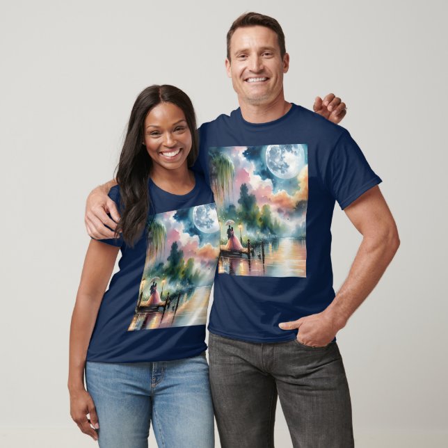 Romantic Moonlight Watercolor Night Scene T-Shirt (Unisex)