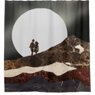 Romantic Moonlit Marble Landscape Shower Curtain