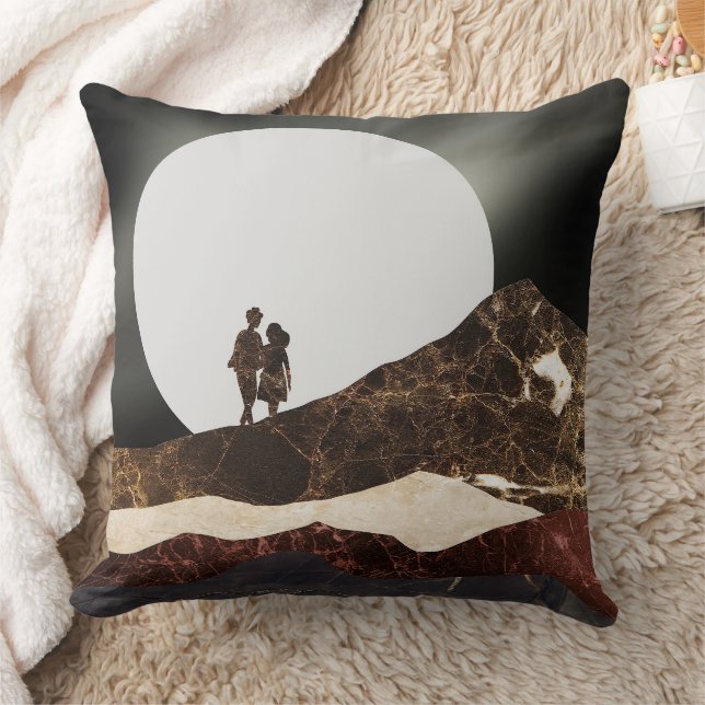 Romantic Moonlit Marble Landscape Throw Pillow (Blanket)