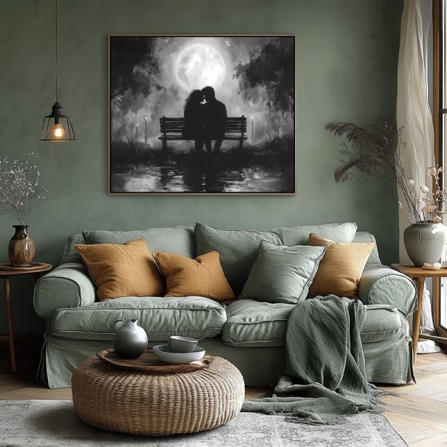 Romantic Moonlit Silhouette on a Park Bench Poster (Creator Uploaded)