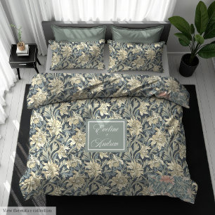 Romantic Morris Style Monogram Pastel Duvet Cover
