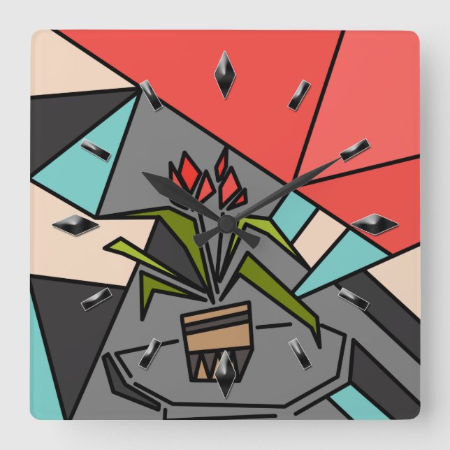 Romantic mosaic texture elements vitrage flowers f square wall clock (Front)