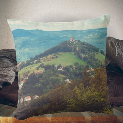 Romantic mountain landscape throw pillow