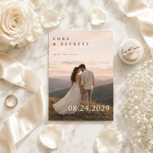 Romantic Mountain Sunset Wedding Photo Save The Date