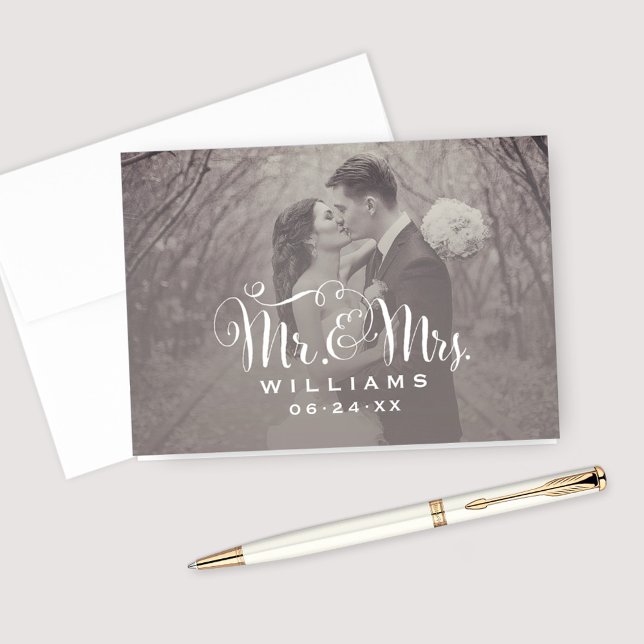 Romantic Mr and Mrs Photo Monogram Wedding Thank You Card (Creator Uploaded)