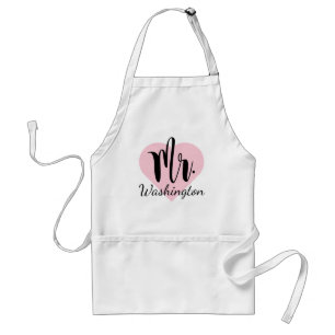 Romantic Mr Pink Heart Calligraphy Monogram Adult Apron