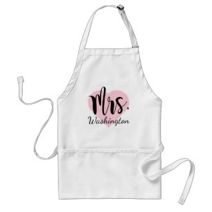 Romantic Mrs Pink Heart Calligraphy Monogram Adult Apron