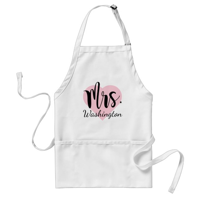 Romantic Mrs Pink Heart Calligraphy Monogram Adult Apron (Front)