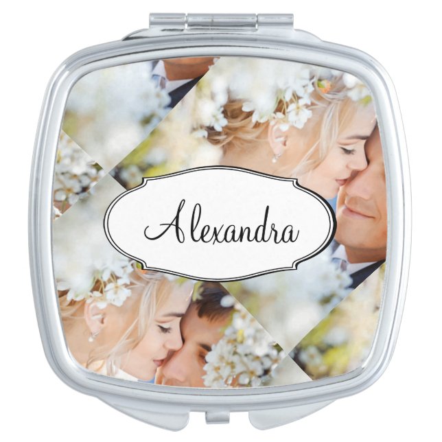 Romantic Mrs. Your Photo Wedding Mirrored Compact Compact Mirror (Front)