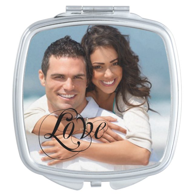 Romantic Mrs. Your Photo Wedding Mirrored Compact Makeup Mirror (Front)