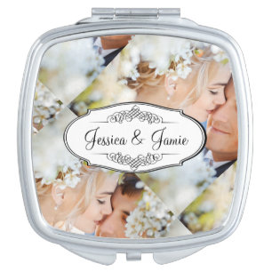 Romantic Mrs. Your Photo Wedding Mirrored Compact Mirror
