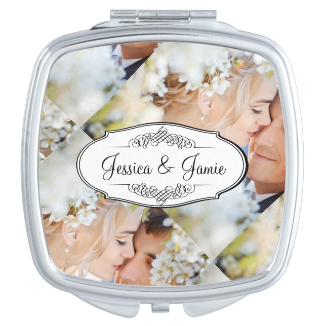 Romantic Mrs. Your Photo Wedding Mirrored Compact Mirror (Front)