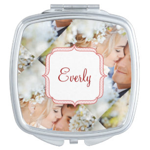 Romantic Mrs. Your Photo Wedding Mirrored Compact Mirror For Makeup