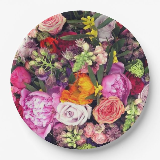 Romantic Multi-colored Floral  Paper Plates (Front)
