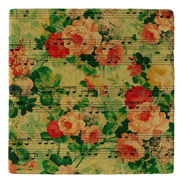 Romantic Music Score And Pink & Red Roses Trivet (Front)