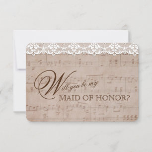 Romantic Music Sheet Lace Be my MAID OF HONOR Invitation