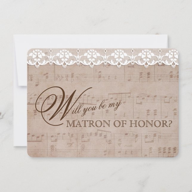 Romantic Music Sheet Lace Be my MATRON OF HONOR Invitation (Front)