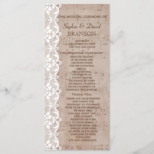 Romantic Music Sheet  Lace Wedding Program