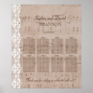 Romantic Music Sheet & Lace Wedding Seating Chart