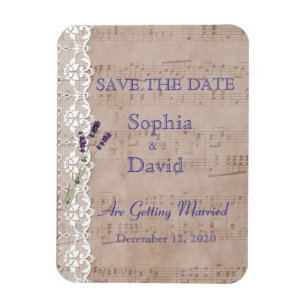 Romantic Music Sheet Lavender SAVE THE DATE Magnet