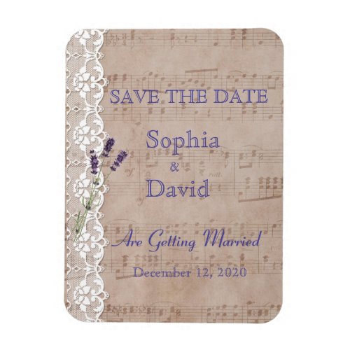 Romantic Music Sheet Lavender SAVE THE DATE Magnet