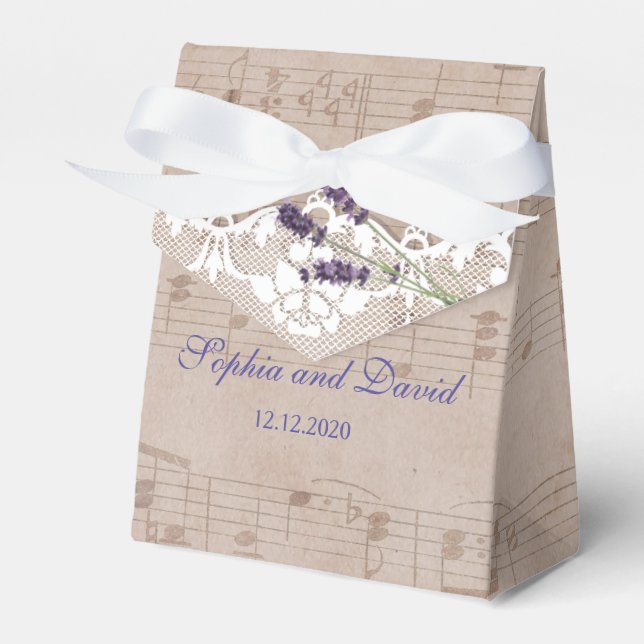 Romantic Music Sheet Lavender Wedding Custom Favor Boxes (Front Side)