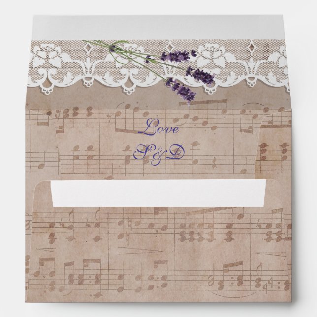 Romantic Music Sheet Lavender Wedding Envelope (Back (Bottom))