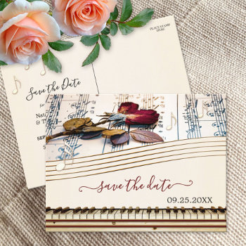 Romantic Music Themed Save The Date Postcard by AnnesWeddingBoutique at Zazzle