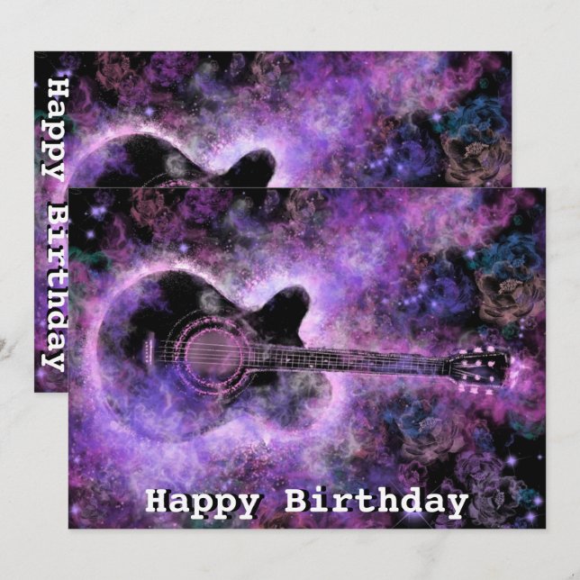 Romantic Musical Guitar Birthday Cards (Front/Back)