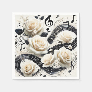 Romantic Musical Rose – Elegant Cream Black Music Napkins