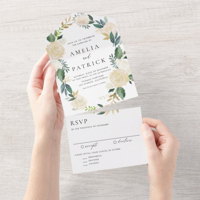 Romantic Muted Floral Wreath Botanical Wedding All In One Invitation (Tearaway)