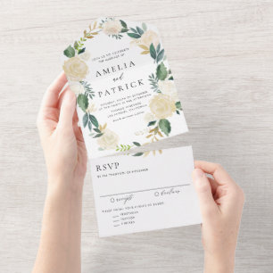 Romantic Muted Floral Wreath Botanical Wedding All In One Invitation
