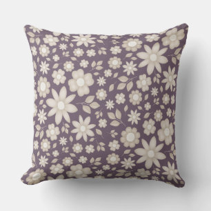 Romantic Muted Plum Watercolor Floral Pattern Throw Pillow