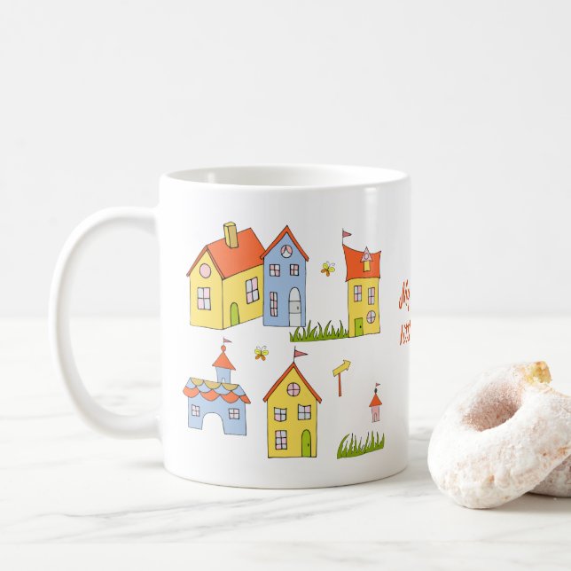 Romantic My sweet little town Minimalist    Coffee Mug (With Donut)