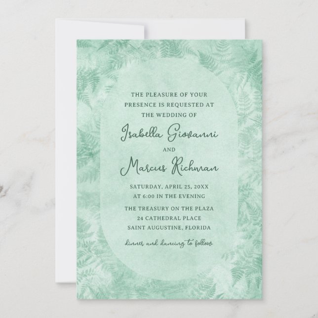 Romantic Mystical Green Fern Wedding Invitation (Front)